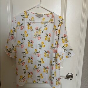 LOFT White Boxy Blouse with Ruffle Sleeve